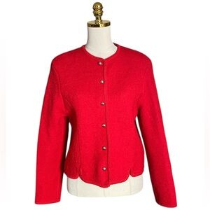 Laura Jean Vintage Red Boiled Wool Button Up Cardigan Women Size 14